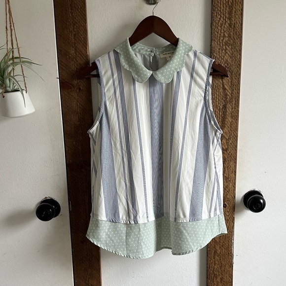 Faith & Joy Women’s Small Striped Sleeveless Top with Peter Pan Collar VTG style - Picture 3 of 16